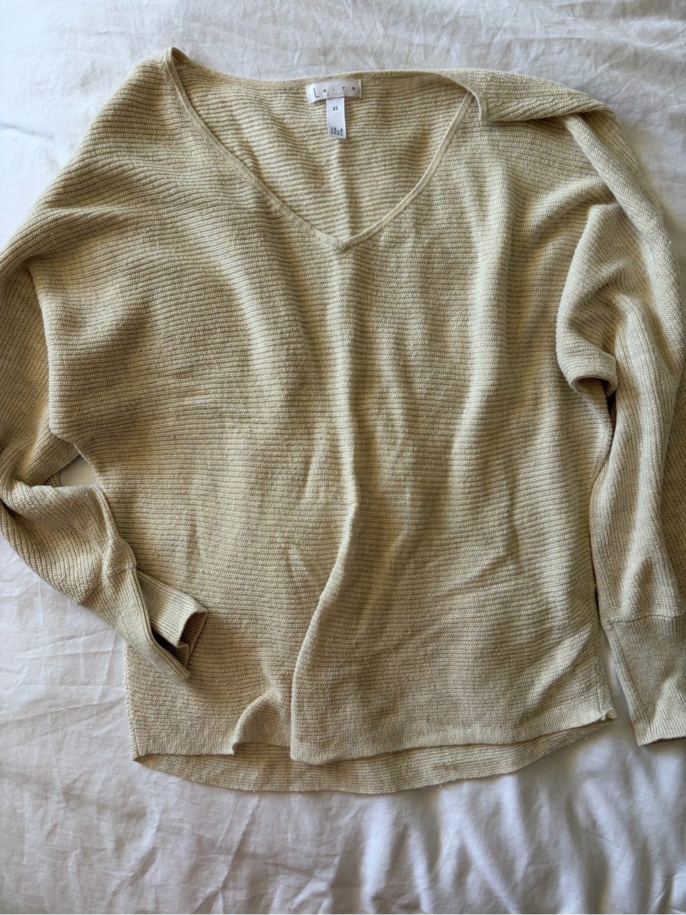 BP. V-Neck Lightweight Ribbed Sweater in Cream